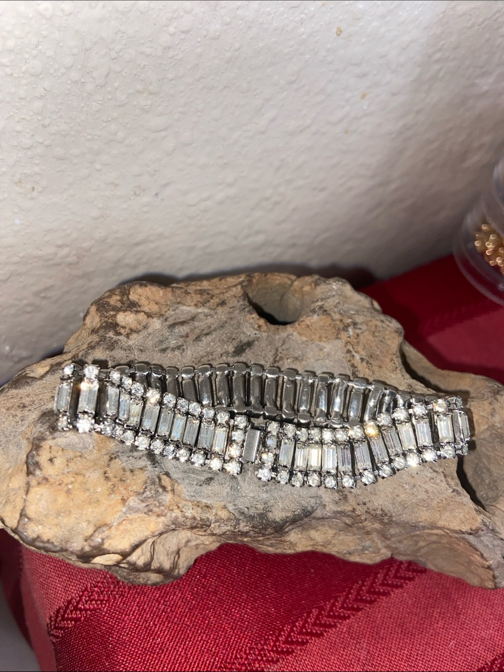 Vintage 60s Silver-Tone Prong Set Clear Rhinestones Statement Bracelet